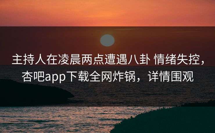 主持人在凌晨两点遭遇八卦 情绪失控，杏吧app下载全网炸锅，详情围观